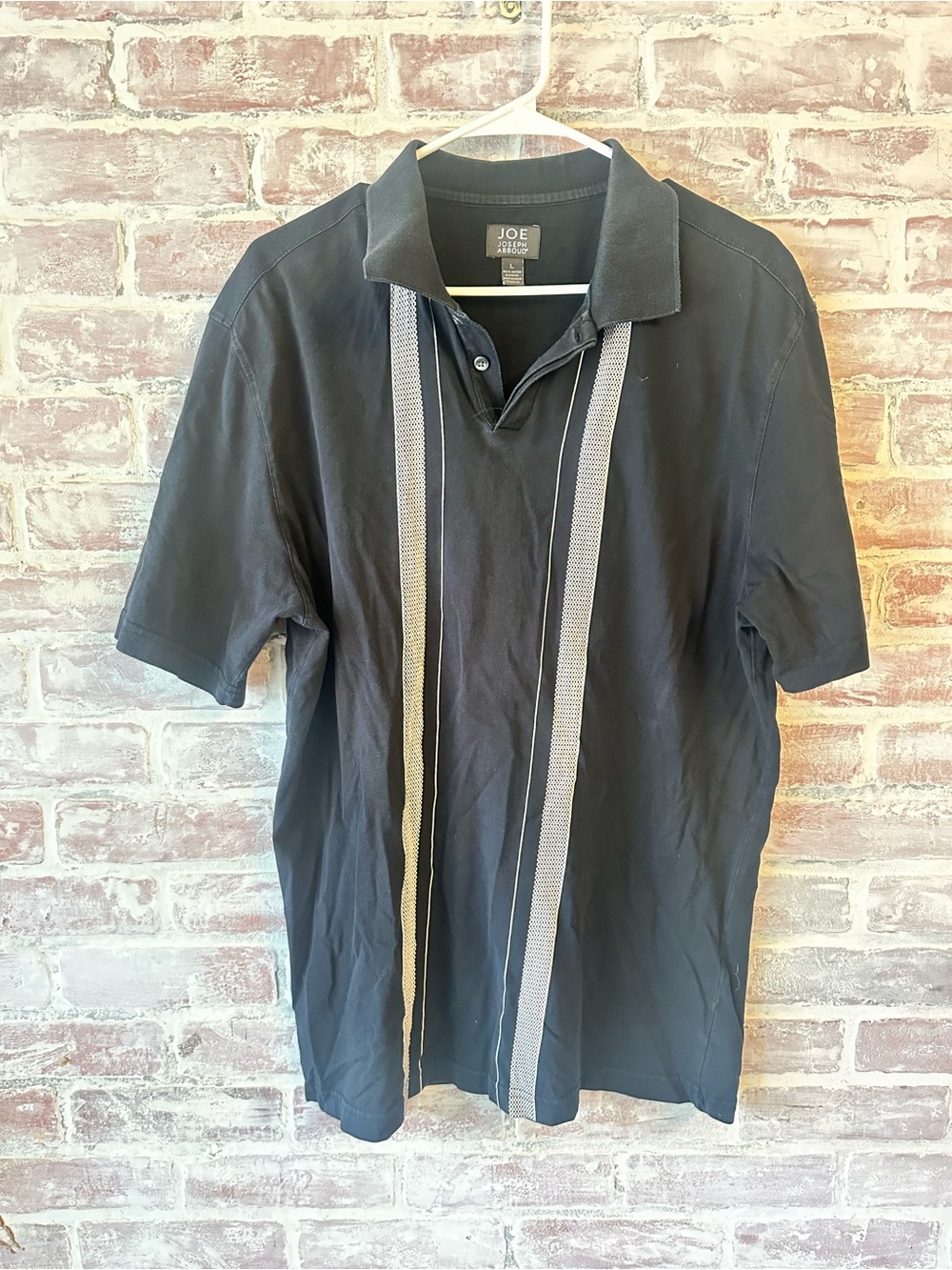 Joe Mens Black Polo Shirt with Cream Vertical Stripes